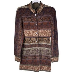 Dakota 100% alpaca women’s small brown knit color block button up long Cardigan